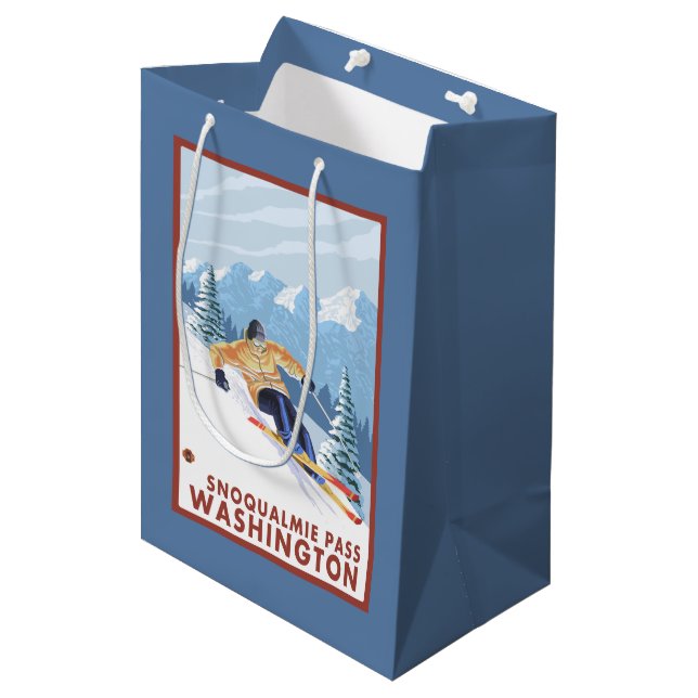 Downhhill Snow Skier - Snoqualmie Pass, WA Medium Gift Bag (Front Angled)