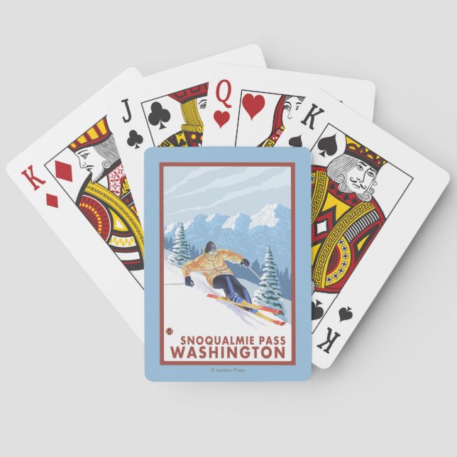 Downhhill Snow Skier - Snoqualmie Pass, WA Poker Cards (Back)