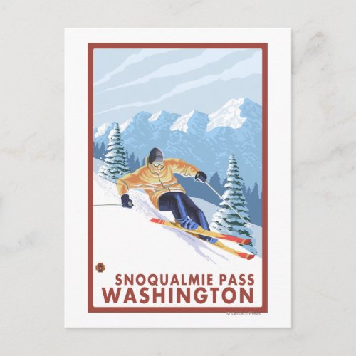 Downhhill Snow Skier _ Snoqualmie Pass WA Postcard