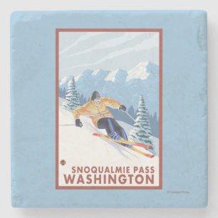 Downhhill Snow Skier - Snoqualmie Pass, WA Stone Coaster