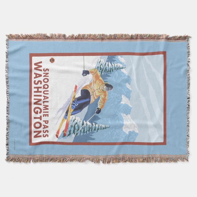 Downhhill Snow Skier - Snoqualmie Pass, WA Throw Blanket (Front)