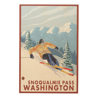Downhhill Snow Skier - Snoqualmie Pass, WA Wood Wall Art