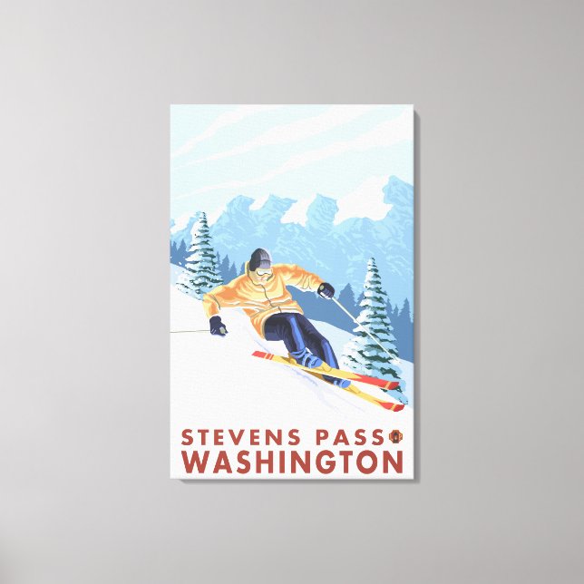Downhhill Snow Skier - Stevens Pass, Canvas Print (Front)