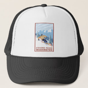 Downhhill Snow Skier - Stevens Pass, Washington Trucker Hat