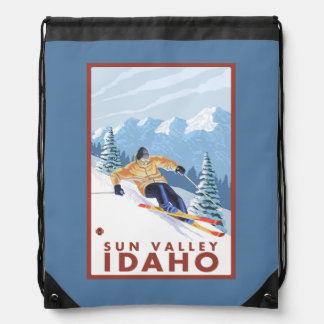 Downhhill Snow Skier - Sun Valley, Idaho Drawstring Bag