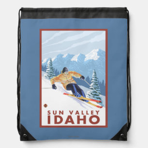 Downhhill Snow Skier - Sun Valley, Idaho Drawstring Bag