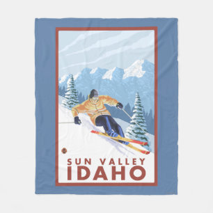Downhhill Snow Skier - Sun Valley, Idaho Fleece Blanket