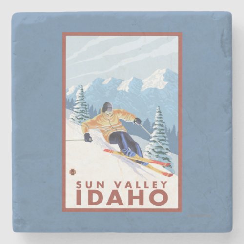 Downhhill Snow Skier _ Sun Valley Idaho Stone Coaster