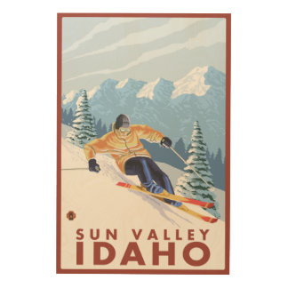 Downhhill Snow Skier - Sun Valley, Idaho Wood Wall Decor