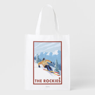 Downhhill Snow Skier - The Rockies Grocery Bag