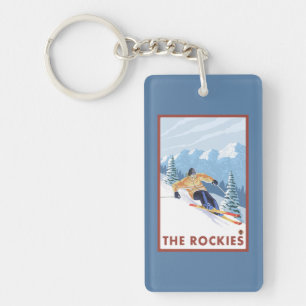 Downhhill Snow Skier - The Rockies Keychain