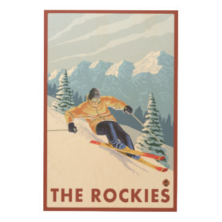 Downhhill Snow Skier - The Rockies Wood Wall Art
