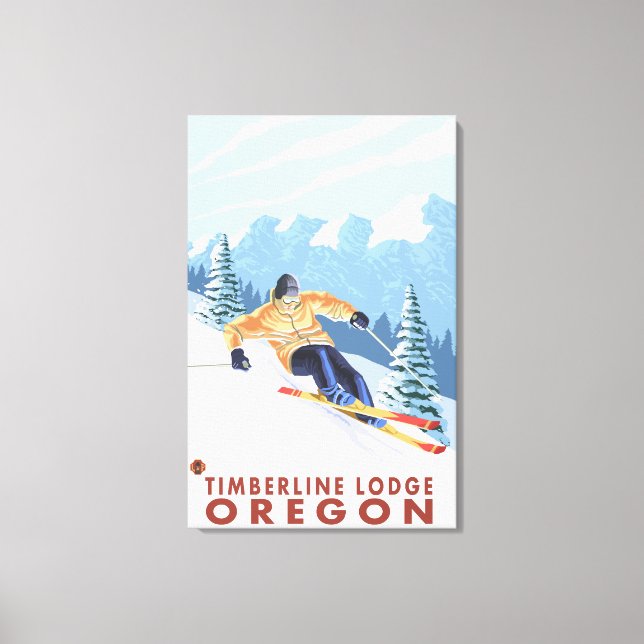 Downhhill Snow Skier - Timberline Lodge, Oregon Canvas Print (Front)