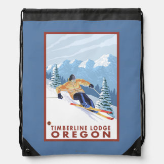 Downhhill Snow Skier - Timberline Lodge, Oregon Drawstring Bag