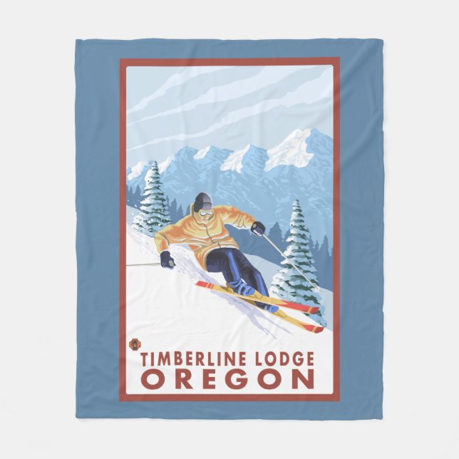 Downhhill Snow Skier - Timberline Lodge, Oregon Fleece Blanket (Front)
