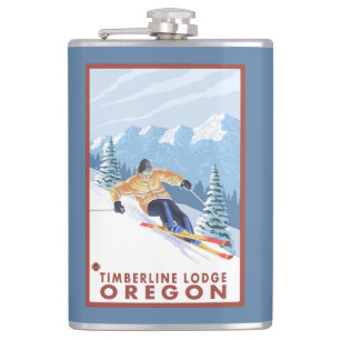 Downhhill Snow Skier - Timberline Lodge, Oregon Hip Flask