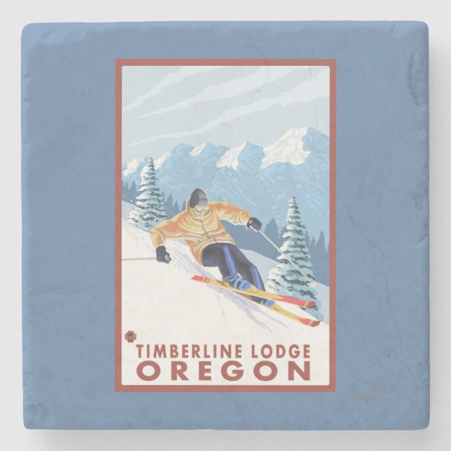 Downhhill Snow Skier - Timberline Lodge, Oregon Stone Coaster (Front)