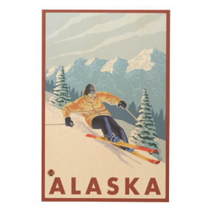 Downhhill Snow Skier- Vintage Travel Poster