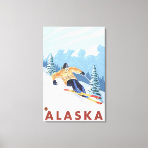 Downhhill Snow Skier- Vintage Travel Poster Canvas Print