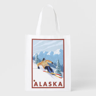 Downhhill Snow Skier- Vintage Travel Poster Grocery Bag