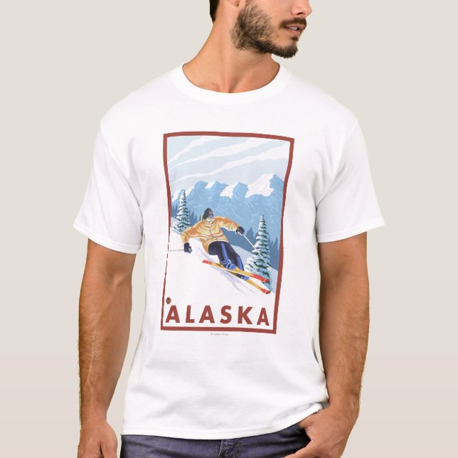 Downhhill Snow Skier- Vintage Travel Poster T-Shirt (Front)