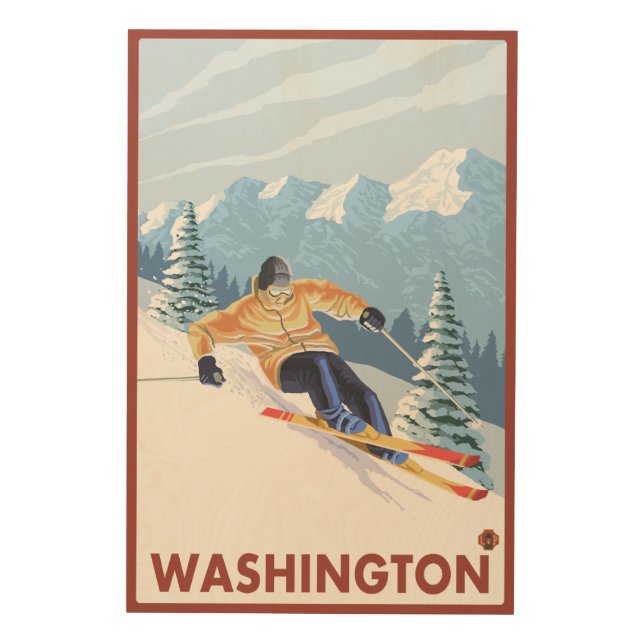 Downhhill Snow Skier - Washington Wood Wall Decor (Front)