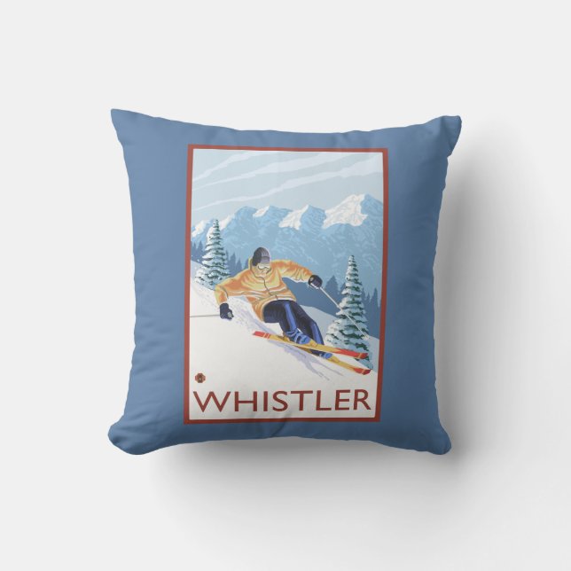 Downhhill Snow Skier - Whistler, BC Canada Throw Pillow (Front)