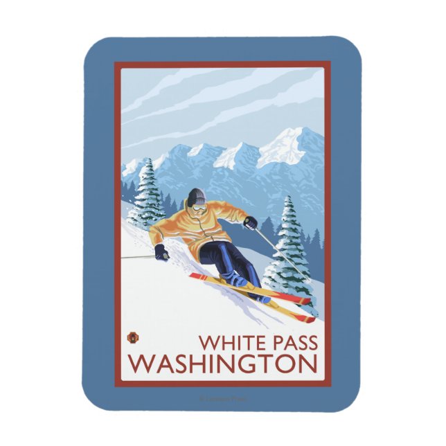 Downhhill Snow Skier - White Pass, Washington Magnet (Vertical)