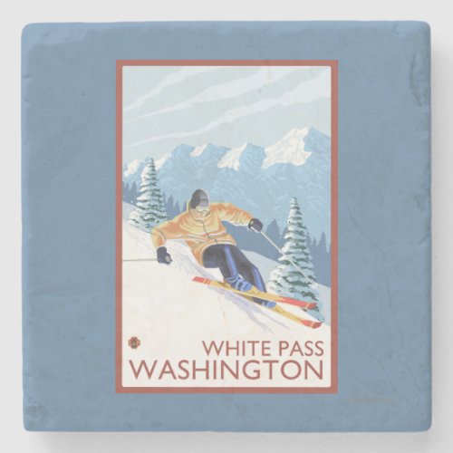 Downhhill Snow Skier _ White Pass Washington Stone Coaster