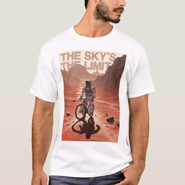 Downhill bike with astronaut on Mars, gift cycling T-Shirt (Front)