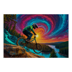 Downhill BMX Ride by a Forest Lake Poster