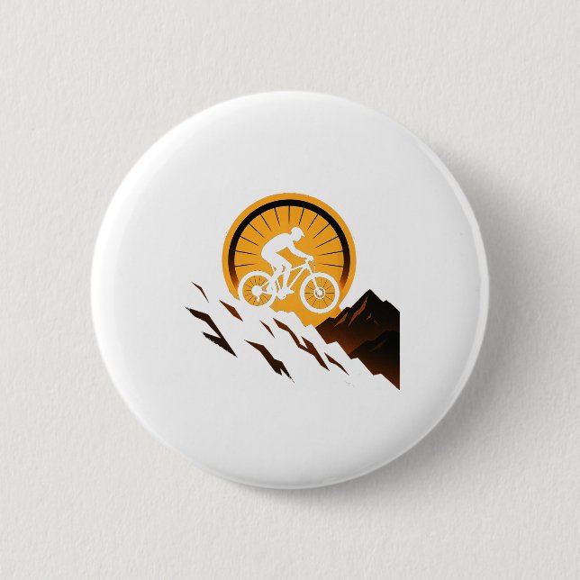 Downhill Cycling Design Sunset Ride Trail Explorer Button (Front)