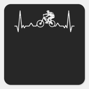 Downhill Heartbeat Mountain Biker Funny Gift Square Sticker