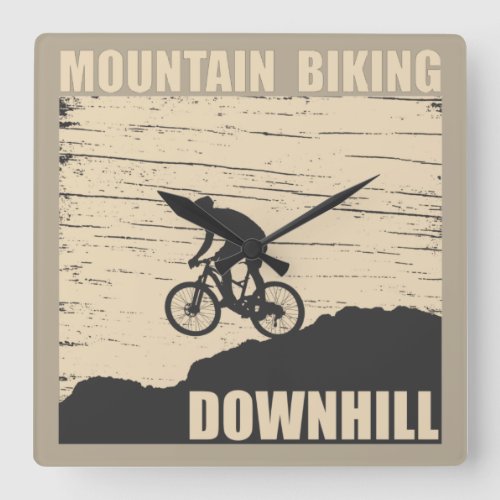 Downhill mountain biking square wall clock