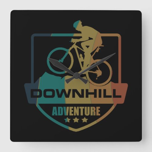 Downhill mountain biking square wall clock