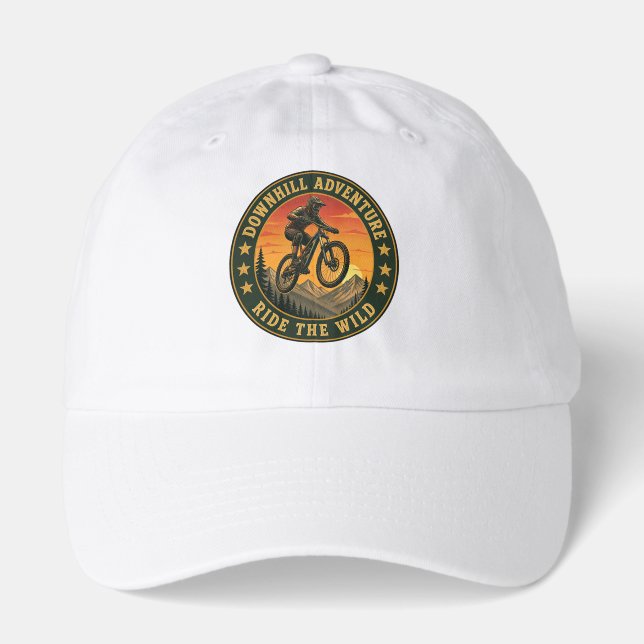 Downhill Mountain Biking Sunset Adventure Badge Hat (Front)