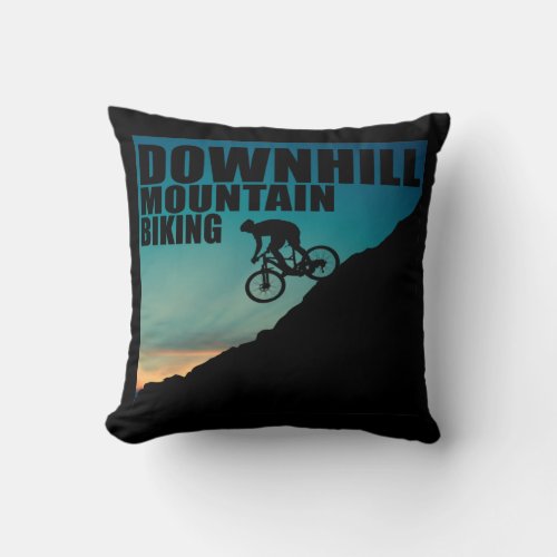 Downhill mountain biking throw pillow