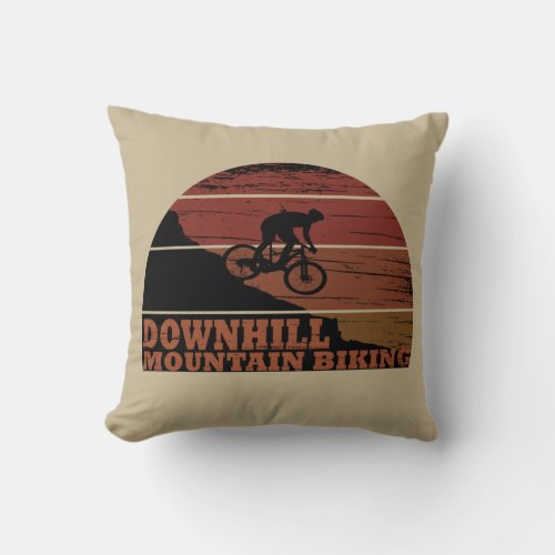 Downhill mountain biking vintage throw pillow