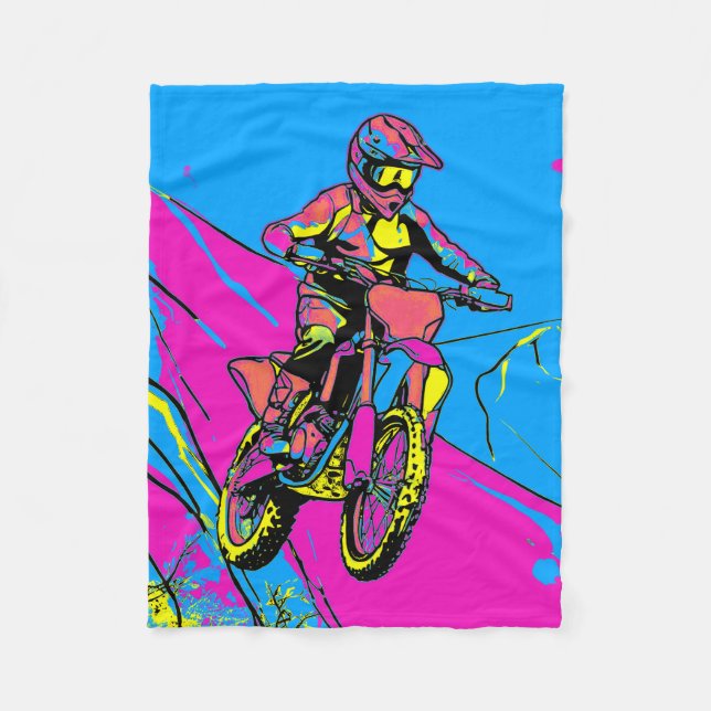 Downhill Mountain Run - Motocross Rider Fleece Blanket (Front)