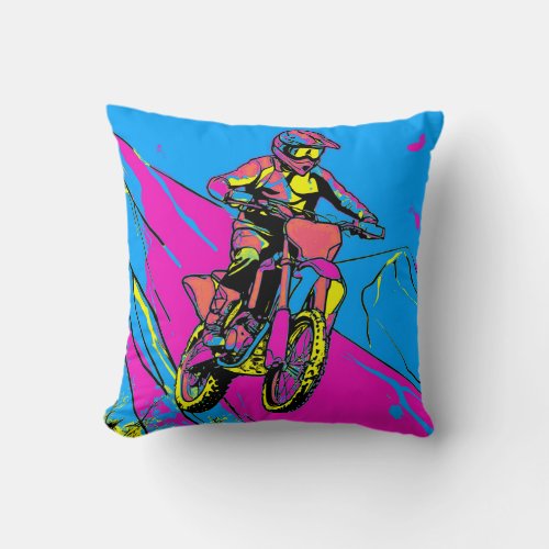 Downhill Mountain Run _ Motocross Rider Throw Pillow