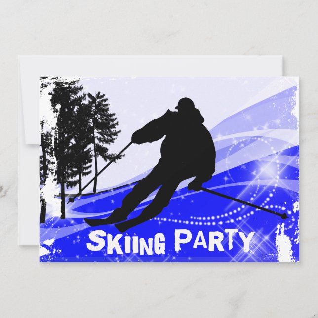 Downhill on the Ski Slopes Skiing Party Invitation (Front)