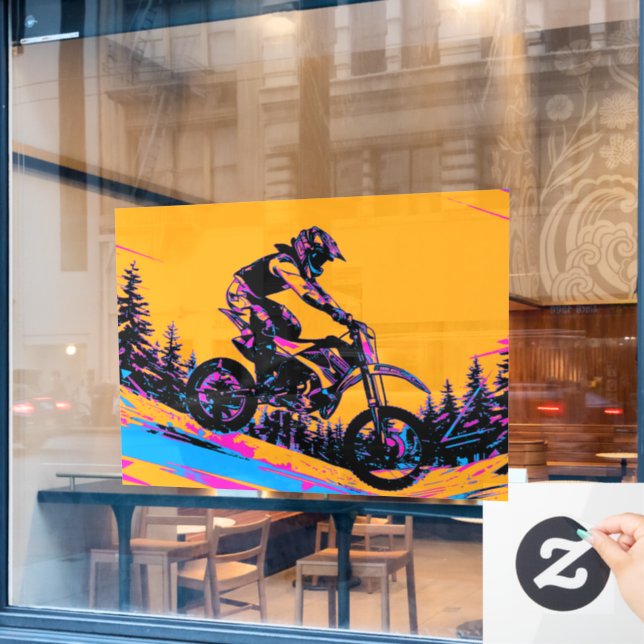 Downhill Racer - Motocross Rider Window Cling (Cafe Window)