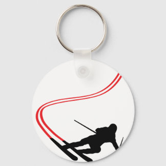 downhill ski skiing red track keychain