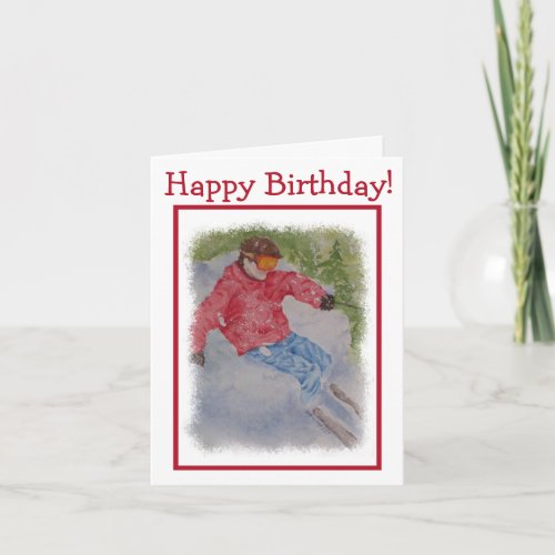 Downhill Skier Happy Birthday Card