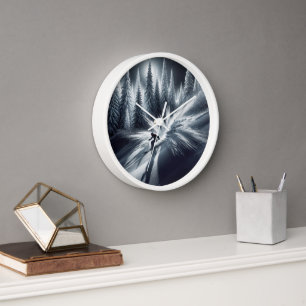 Downhill Skier In the Moonlight Clock