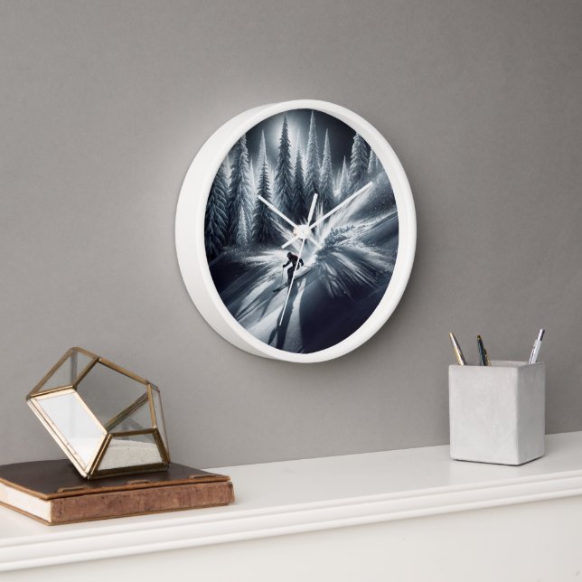 Downhill Skier In the Moonlight Clock (Office)