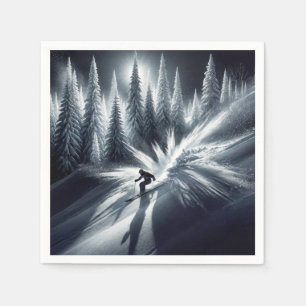 Downhill Skier In the Moonlight Napkins