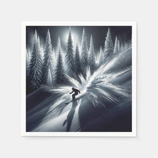 Downhill Skier In the Moonlight Napkins (Front)