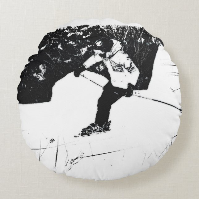 Downhill Skier - Let's Ski!  Round Pillow (Front)