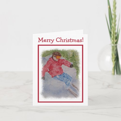 Downhill Skier Merry Christmas Card